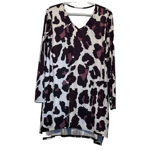 Unknown Brand & Size Women's Black & Brown Cow‎ Print V-Neck Long Sleeve Shirt